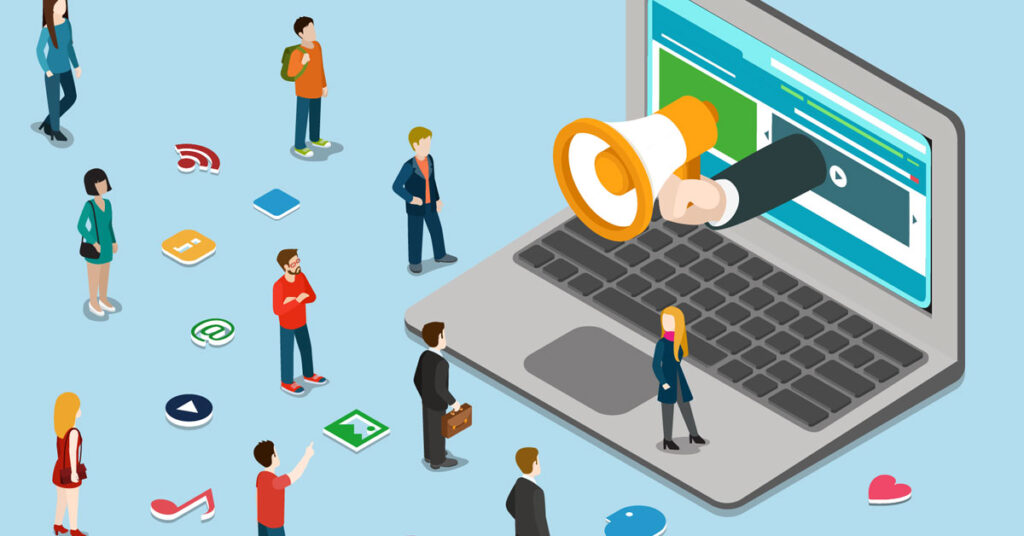 Ilustração de ação de marketing para contabilidade sendo colocada em prática